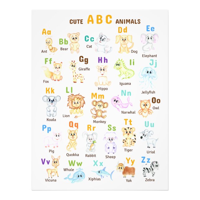 Alphabet Animal ABC Niedliche Tiere Fotodruck (Vorne)