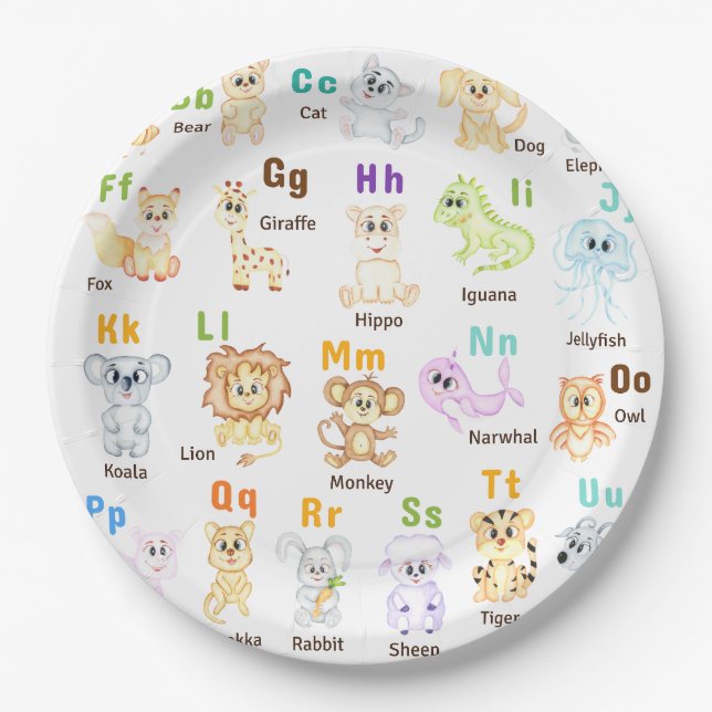 Alphabet Animal ABC Niedliche Tiere Pappteller (Vorderseite)