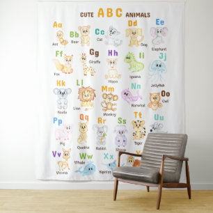 Alphabet Animal ABC Niedliche Tiere Wandteppich