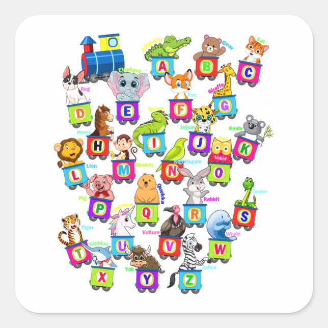Alphabet Animal ABC's Learning Carré Sticker (Devant)
