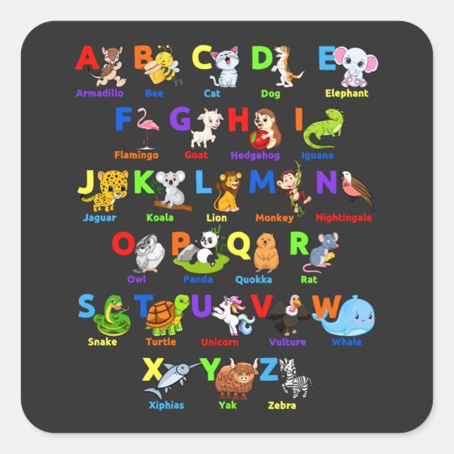 Alphabet Animal ABC's Learning Carré Sticker (Devant)