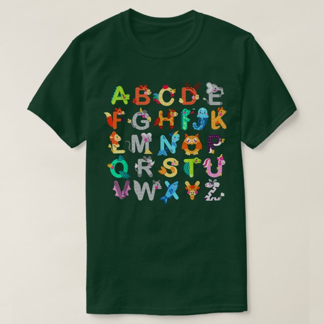 Alphabet Animal ABCs lernen zurück in die Schule T-Shirt (Design vorne)