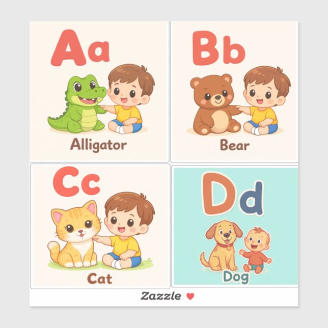 Alphabet Animals Sticker Sheet A–D (Blatt)