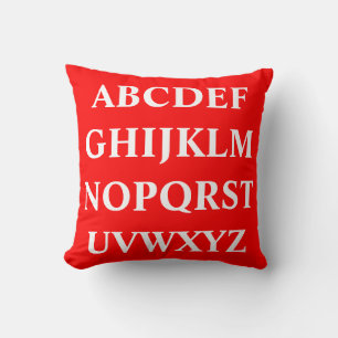 ALPHABET BLANC sur coussin rouge vif