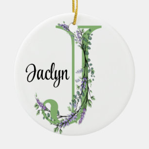 Alphabet Brief J, Aquarelllavender botanisch Keramik Ornament