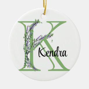 Alphabet Brief K, Aquarelllavender botanisch Keramik Ornament