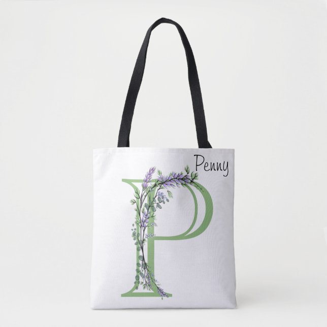 Alphabet Brief P Lavender Eucalyptus monogram Tasche (Vorderseite)