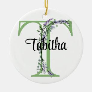 Alphabet Brief T, Aquarelllavender botanisch Keramik Ornament