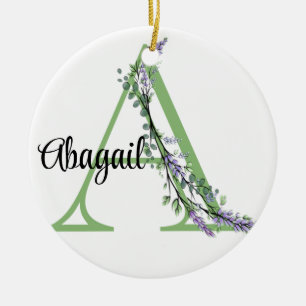 Alphabet Buchstabe A, Aquarelllavender Eukalyptus Keramik Ornament
