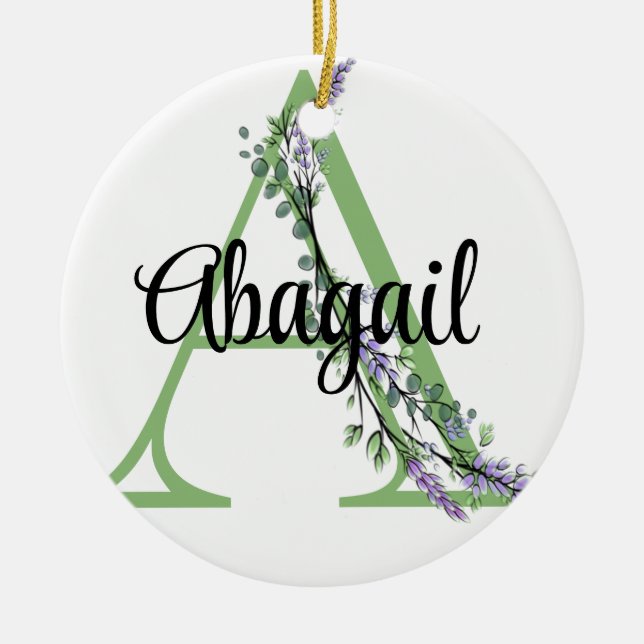 Alphabet Buchstabe A, Aquarelllavender Eukalyptus Keramik Ornament (Vorne)