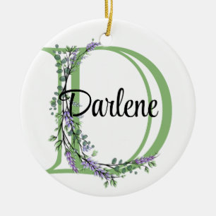 Alphabet Buchstabe D, Aquarelllavender botanisch Keramik Ornament