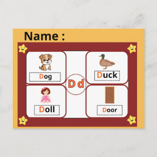 Alphabet Buchstabe D Lernkarte für Kinder Postkarte