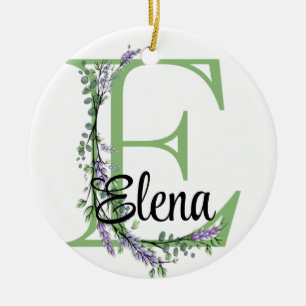 Alphabet Buchstabe E, Aquarelllavender botanisch Keramik Ornament