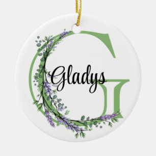 Alphabet Buchstabe G, Aquarelllavender botanisch Keramik Ornament