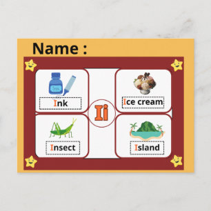 Alphabet Buchstabe I Lernkarte für Kinder Postkarte