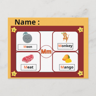 Alphabet Buchstabe M Lernkarte für Kinder Postkarte