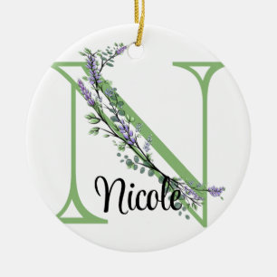 Alphabet Buchstabe N, Aquarelllavender botanisch Keramik Ornament