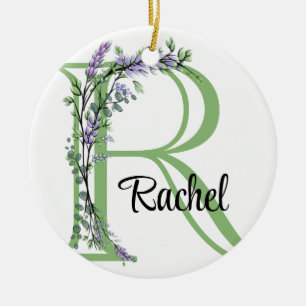 Alphabet Buchstabe R, Aquarelllavender botanisch Keramik Ornament