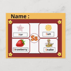Alphabet Buchstabe S Lernkarte für Kinder  Postkarte