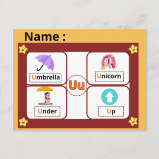 Alphabet Buchstabe U Lernkarte für Kinder Postkarte
