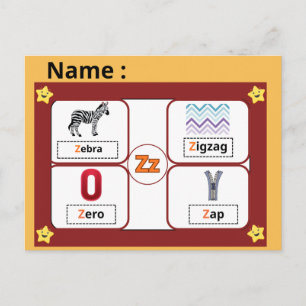 Alphabet Buchstabe Z Lernkarte für Kinder Postkarte