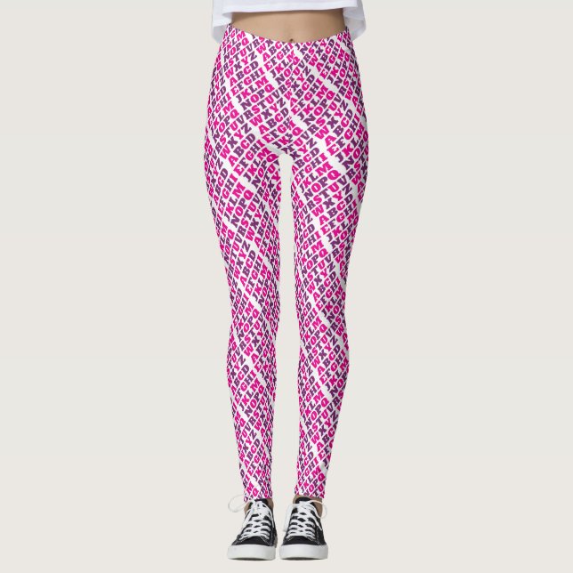 Alphabet Buchstaben lila rosa Muster Leggings (Vorderseite)