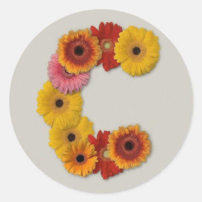 Alphabet C in Blume Runder Aufkleber (Vorderseite)