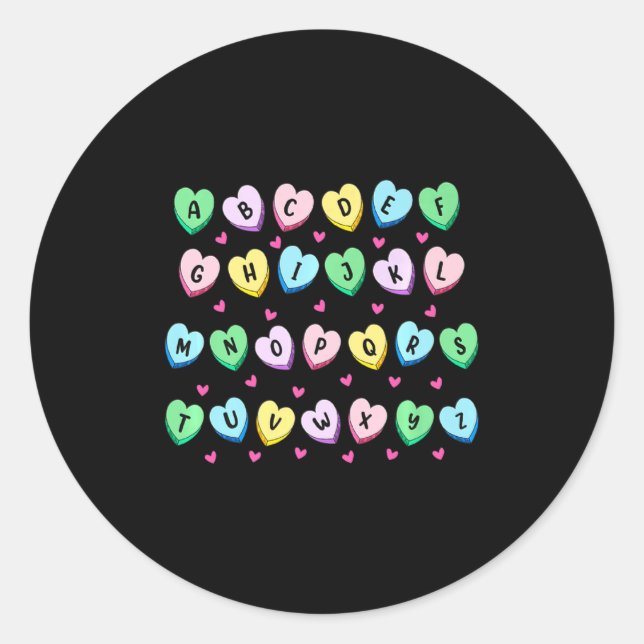 Alphabet Candy Heart Love Valentines Day Teacher  Runder Aufkleber (Vorderseite)