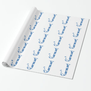 Alphabet der Blume J (blau und Punkte) Geschenkpapier