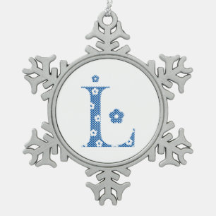 Alphabet der Blume L (blau und Punkte) Schneeflocken Zinn-Ornament