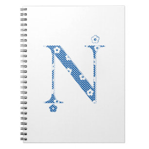 Alphabet der Blume N (blau und Punkte) Notizblock