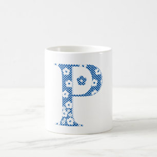 Alphabet der Blume P (blau und Punkte) Kaffeetasse