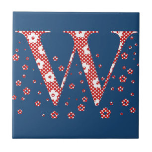 Alphabet der Blume W (rot und Punkte) Fliese