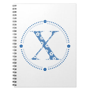 Alphabet der Blume X (blau und Punkte) Notizblock