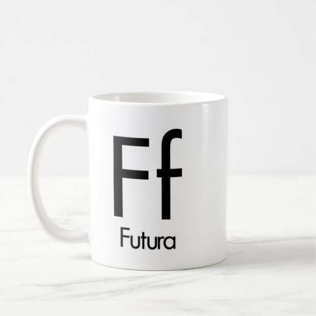 Alphabet der Typografie-Tasse - Futura Kaffeetasse (Links)