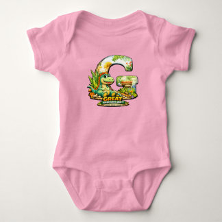 🦕💖 Alphabet Dino “G” Baby Jersey Bodysuit 👶✨ Strampler