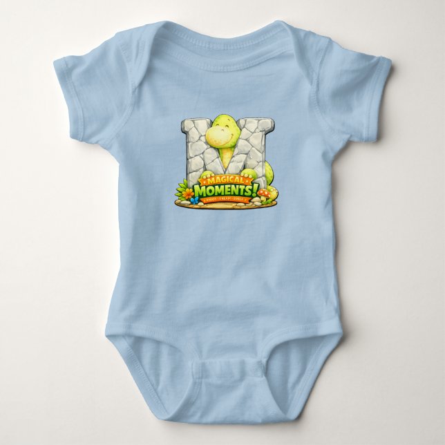🦕💙 Alphabet Dino “M” Baby Jersey Bodysuit 👶✨ Strampler (Vorderseite)