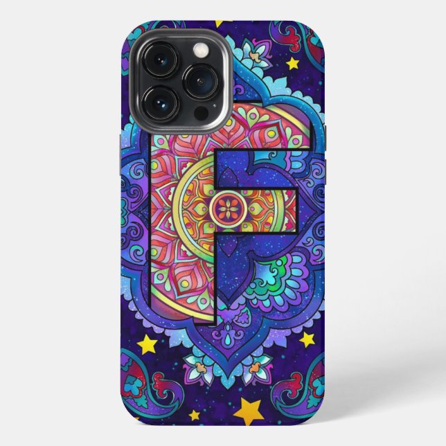 Alphabet F mandala iPhone 13 Pro Max Hülle (Rückseite)