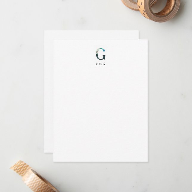 Alphabet floral - G - Carte de papier à lettres (Devant/Arrière en situation)