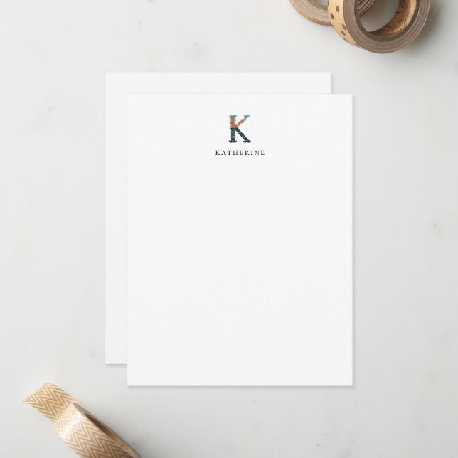 Alphabet floral - K - Carte de papier à lettres (Devant/Arrière en situation)