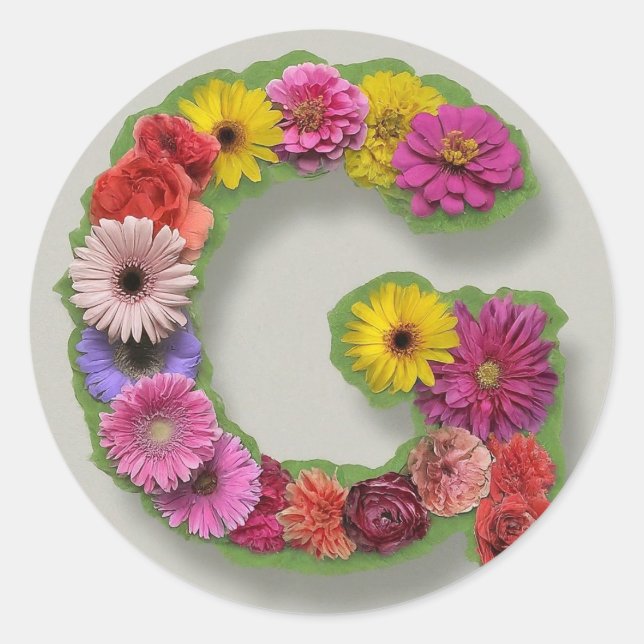 Alphabet G bei Blume Runder Aufkleber (Vorderseite)