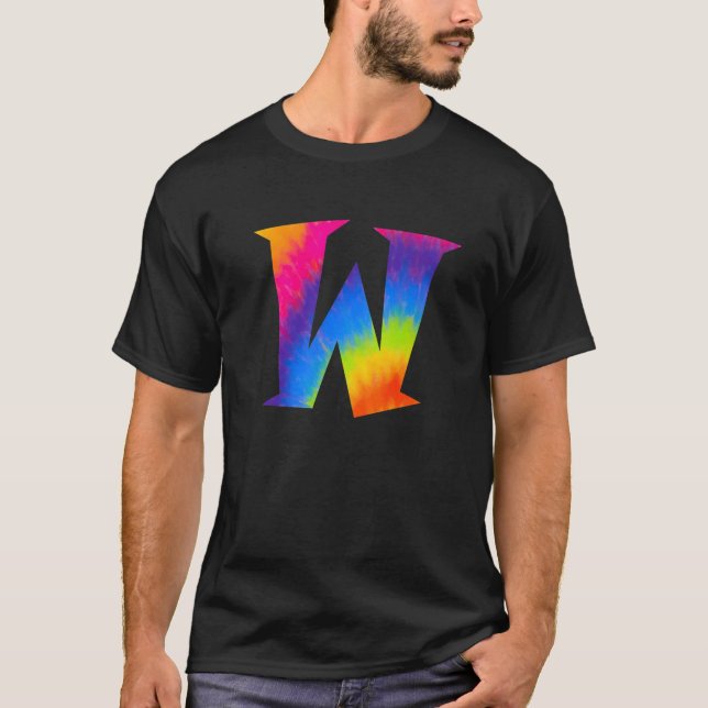 Alphabet Gefärbte Krawatte Center Big Letter W T-Shirt (Vorderseite)
