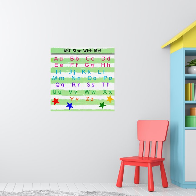 Alphabet Green White Water color Streifen Poster (Kinderzimmer 1)