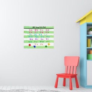 Alphabet Grün Weiße Wasserfarben Streifen Poster