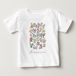 Alphabet Hasen, Schmetterlinge, Feen & Blumen  Baby T-shirt