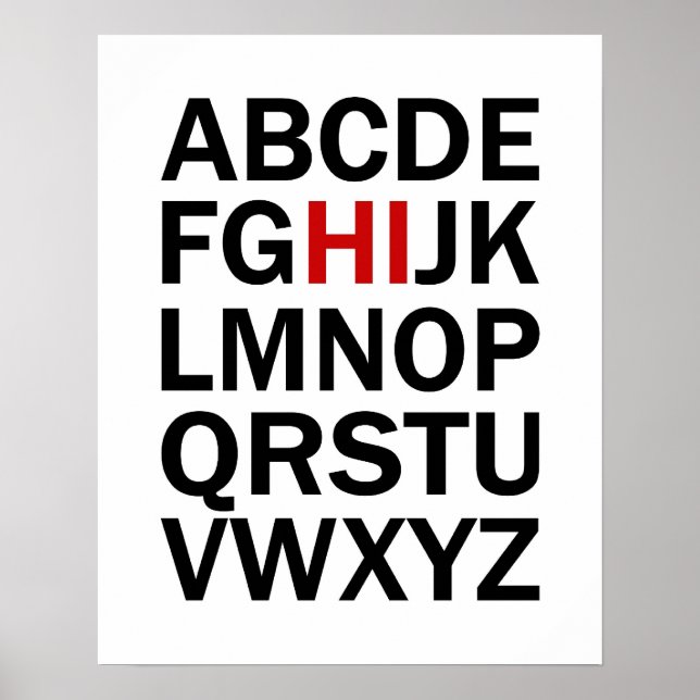 Alphabet HI Druck oder Poster in Schwarz und Rot (Vorne)
