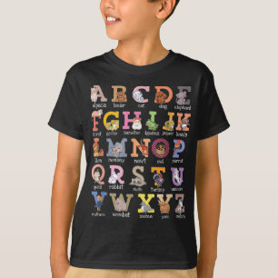 Alphabet Kids Letters Cat Dog Ferret Hamster Parro T-Shirt