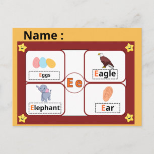 Alphabet-Lernkarte Buchstabe E für Kinder  Postkarte