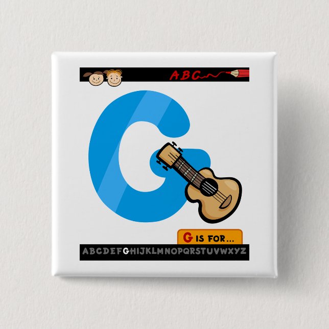 Alphabet Letter G is for Guitar Button (Vorderseite)