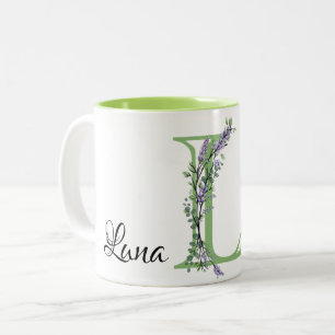 Alphabet Letter L, Aquarelllavender botanisch Zweifarbige Tasse